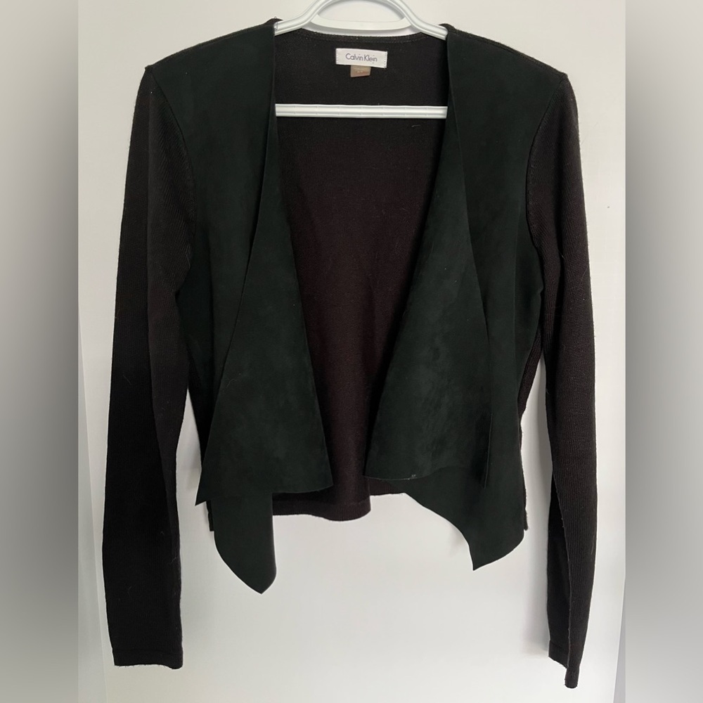 Calvin Klein Faux Suede Draping Knit Cardigan S